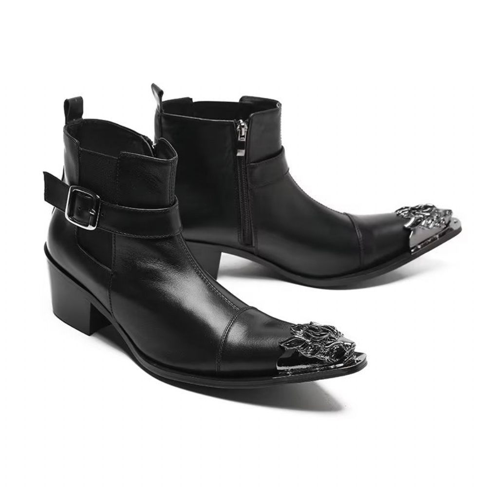 Bottes Pour Hommes Habillées À Fermeture Éclair Cuir Véritable - Noir