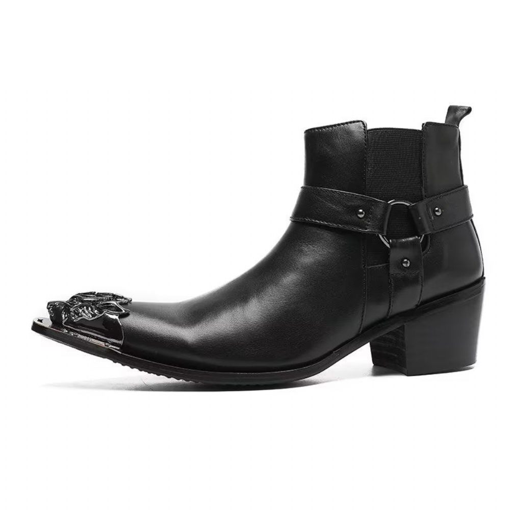 Bottes Pour Hommes Habillées À Fermeture Éclair Cuir Véritable - Noir