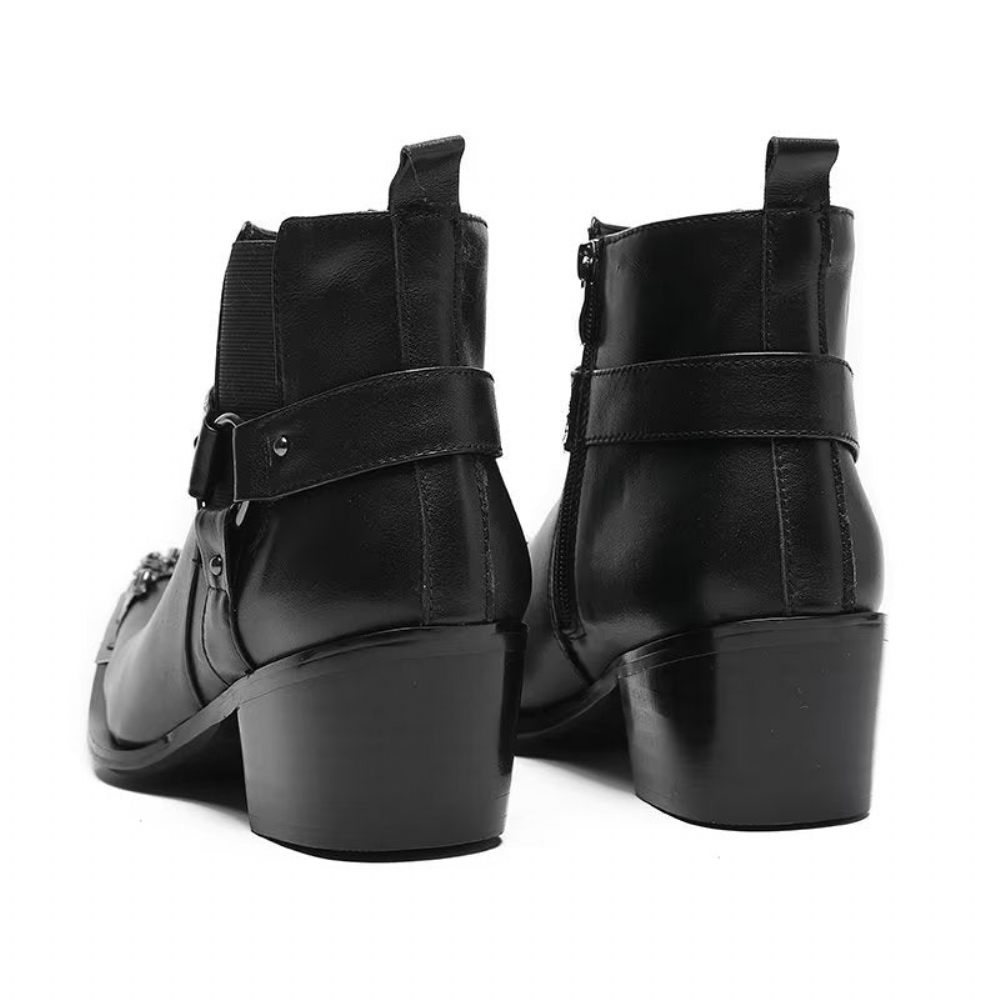 Bottes Pour Hommes Habillées À Fermeture Éclair Cuir Véritable - Noir