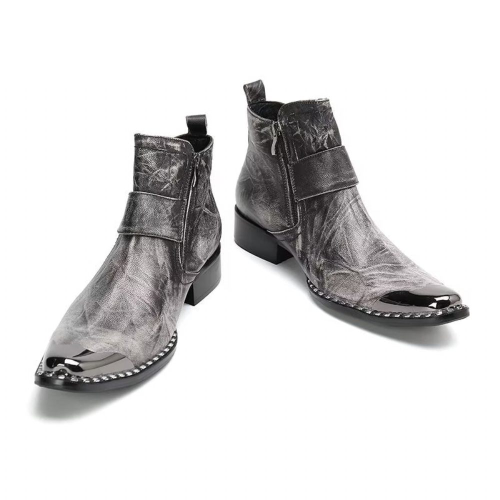 Bottes Pour Hommes Habillées À Fermeture Éclair Cuir Véritable - Gris