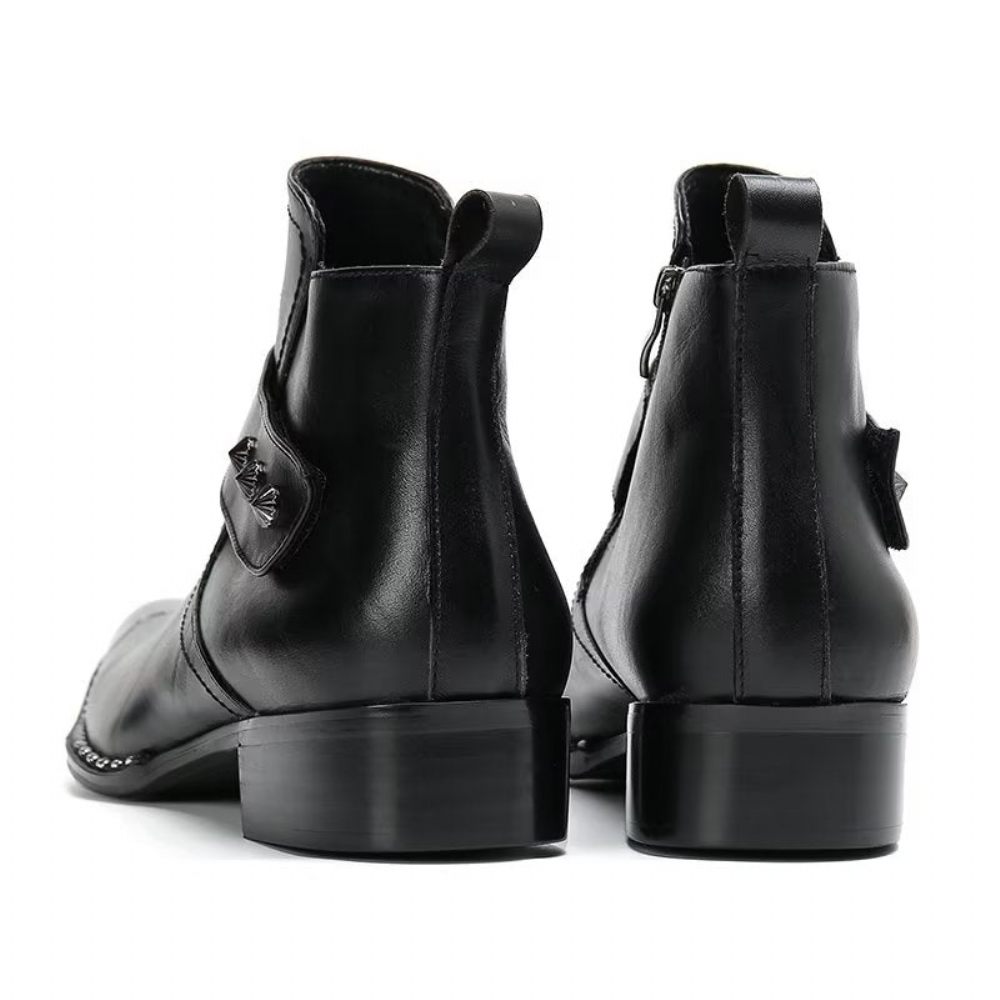 Bottes Pour Hommes Habillées À Fermeture Éclair Cuir Véritable - Noir