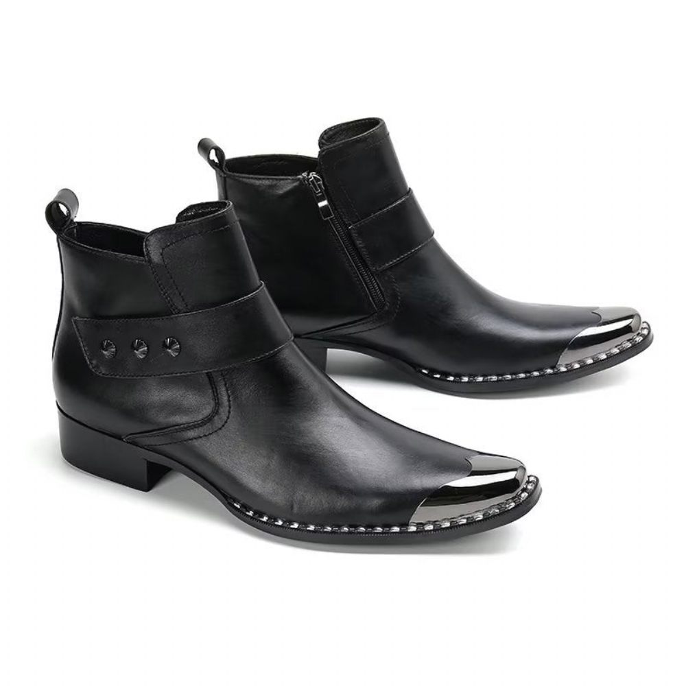 Bottes Pour Hommes Habillées À Fermeture Éclair Cuir Véritable - Noir