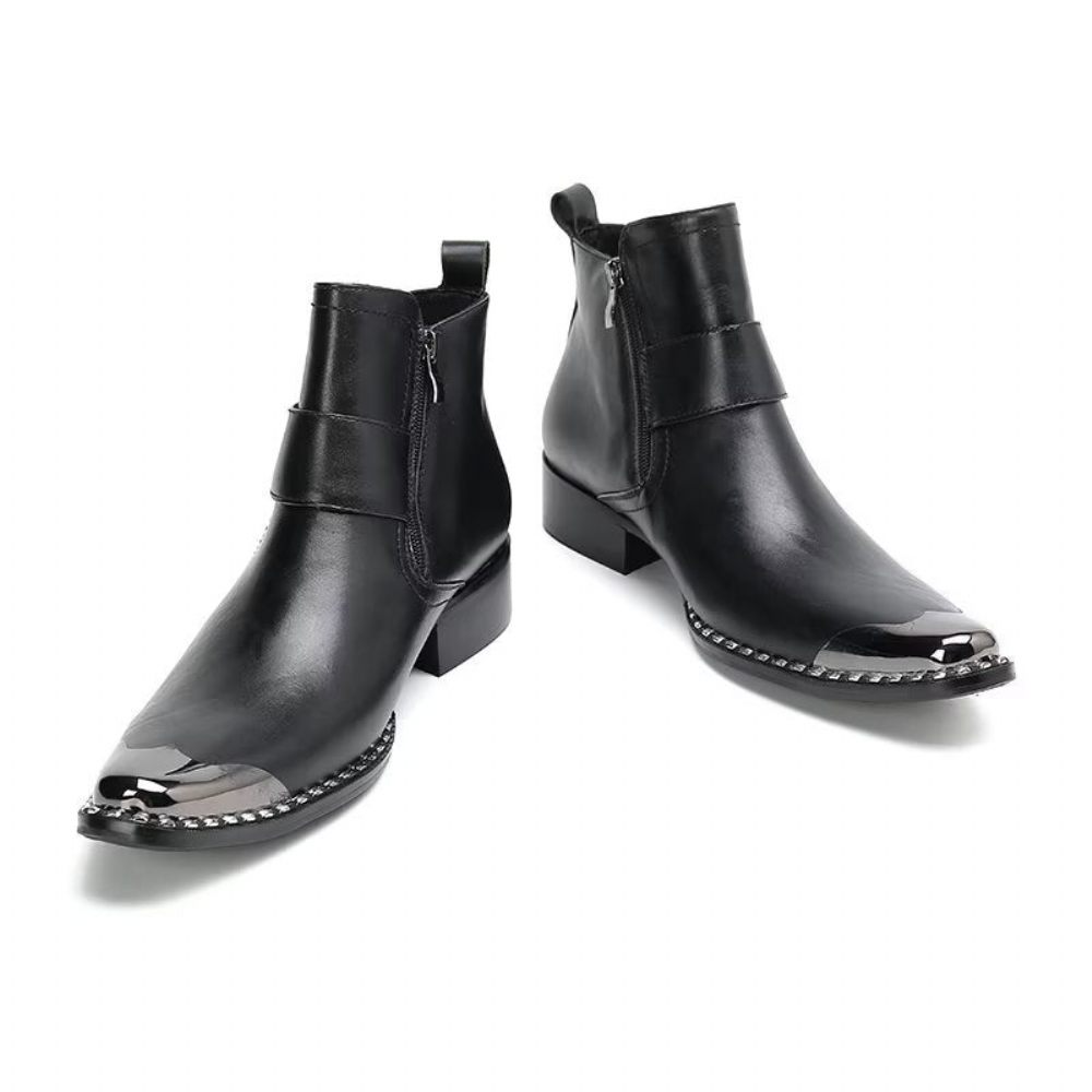 Bottes Pour Hommes Habillées À Fermeture Éclair Cuir Véritable - Noir