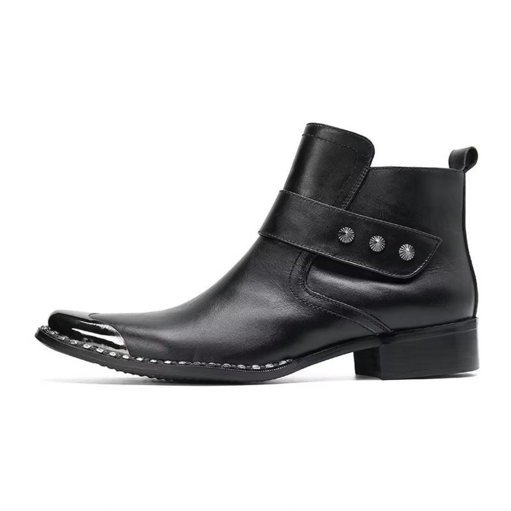 Bottes Pour Hommes Habillées À Fermeture Éclair Cuir Véritable - Noir