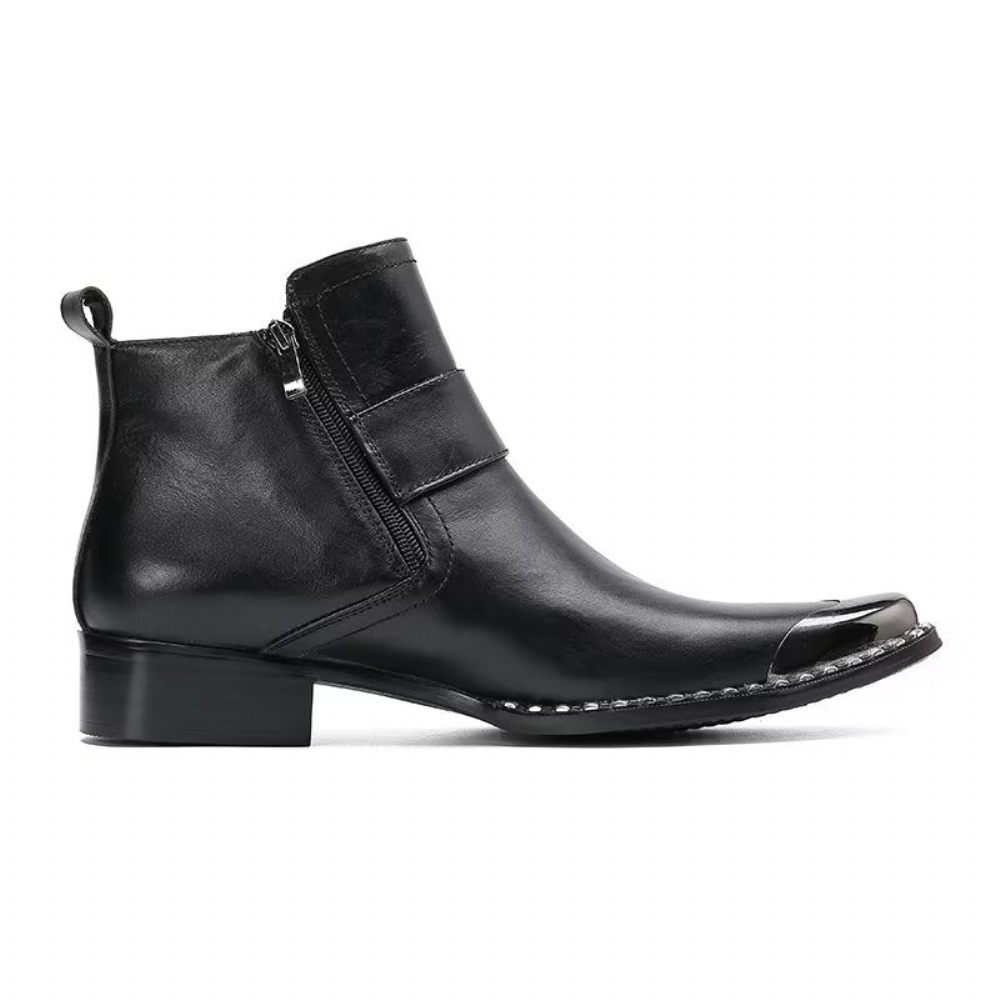 Bottes Pour Hommes Habillées À Fermeture Éclair Cuir Véritable - Noir