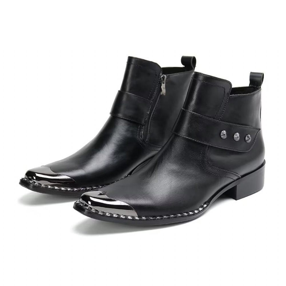 Bottes Pour Hommes Habillées À Fermeture Éclair Cuir Véritable - Noir