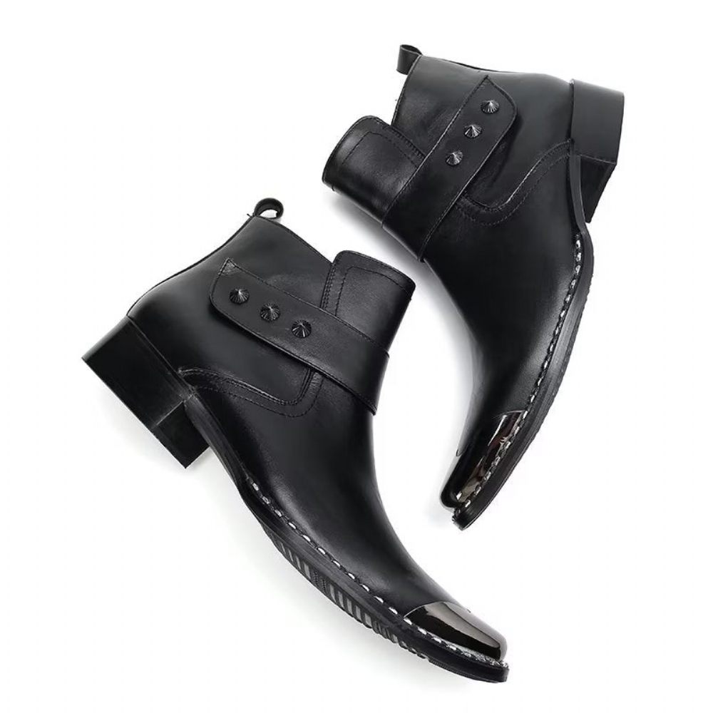 Bottes Pour Hommes Habillées À Fermeture Éclair Cuir Véritable - Noir