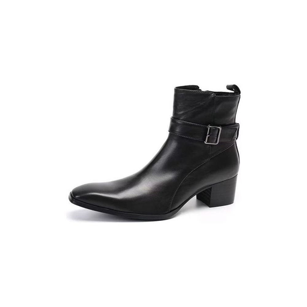 Bottes Pour Hommes Habillées À Fermeture Éclair Cuir Véritable - Noir