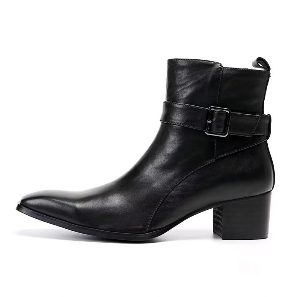 Bottes Pour Hommes Habillées À Fermeture Éclair Cuir Véritable - Noir