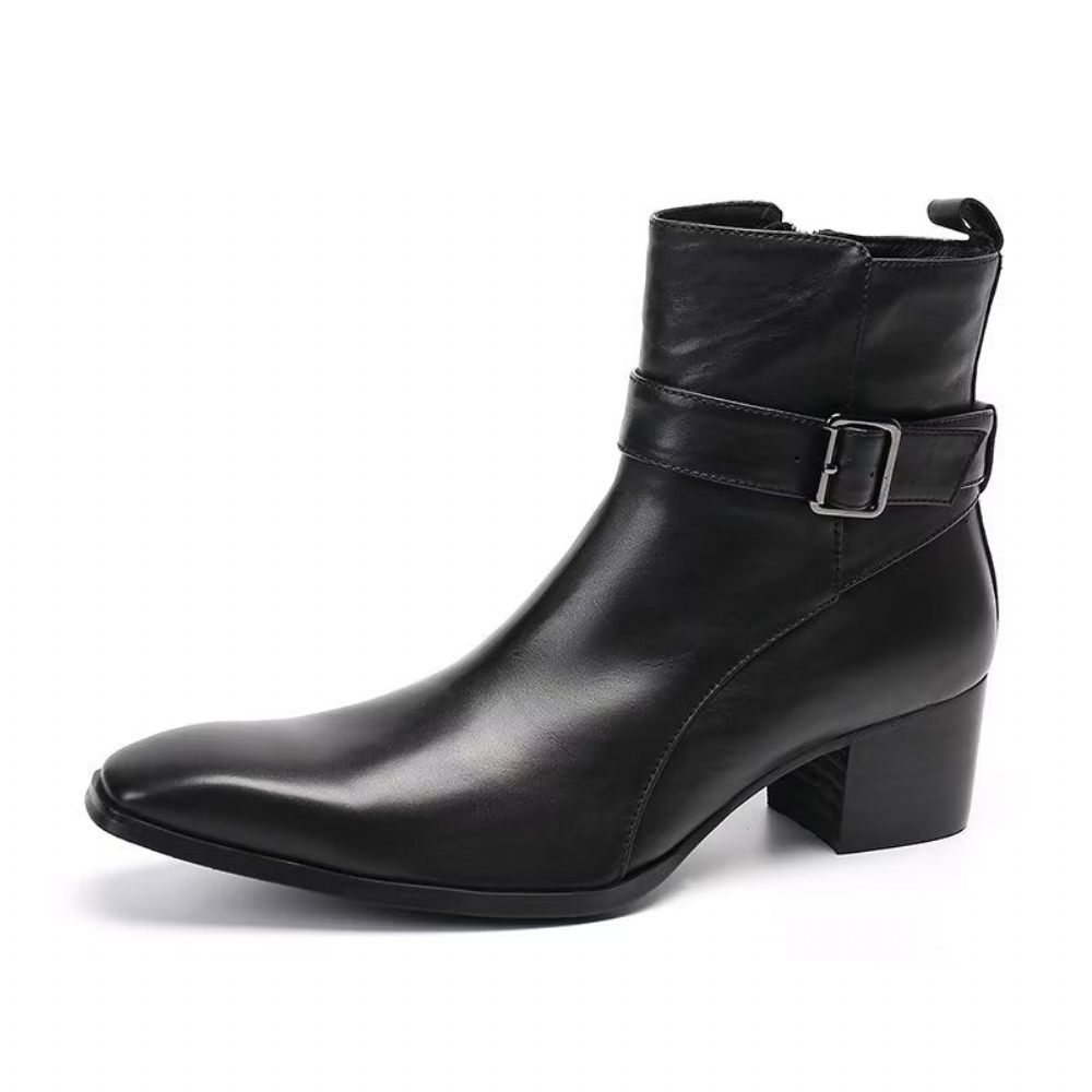 Bottes Pour Hommes Habillées À Fermeture Éclair Cuir Véritable - Noir