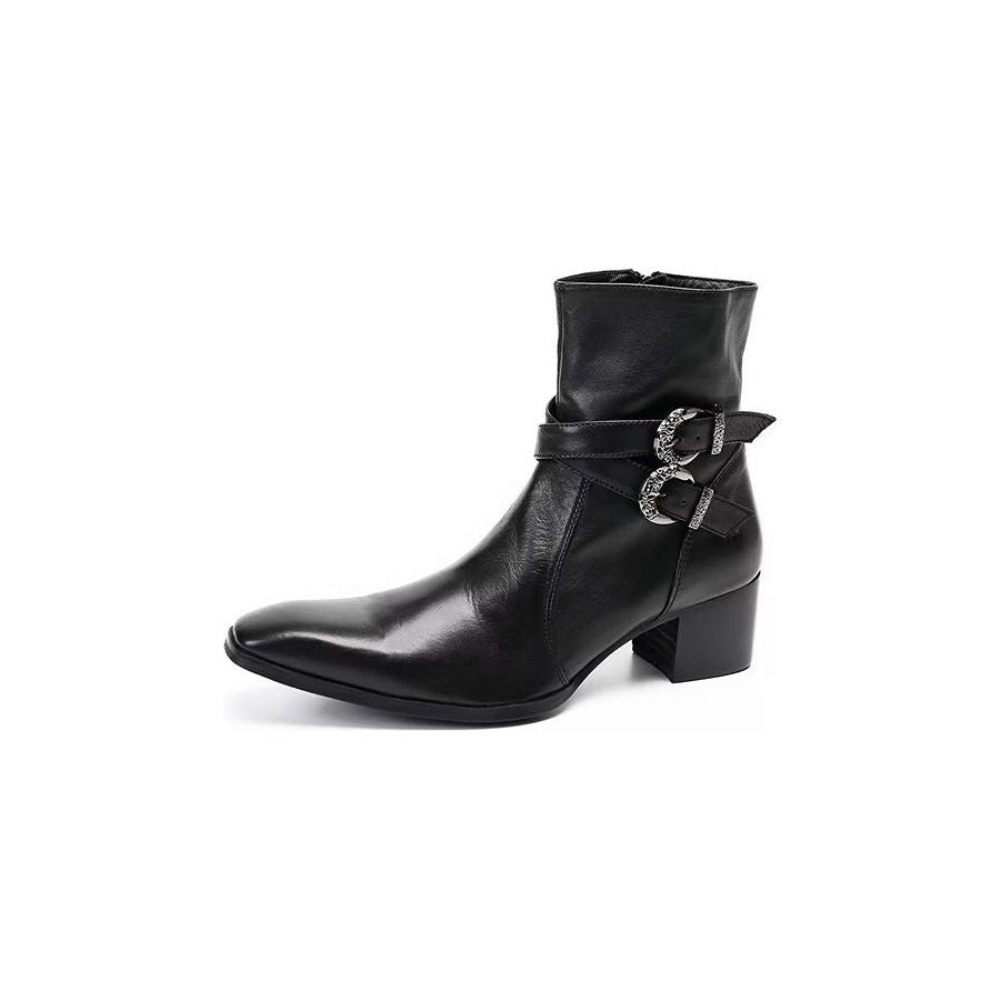 Bottes Pour Hommes Habillées À Fermeture Éclair Cuir Véritable - Noir