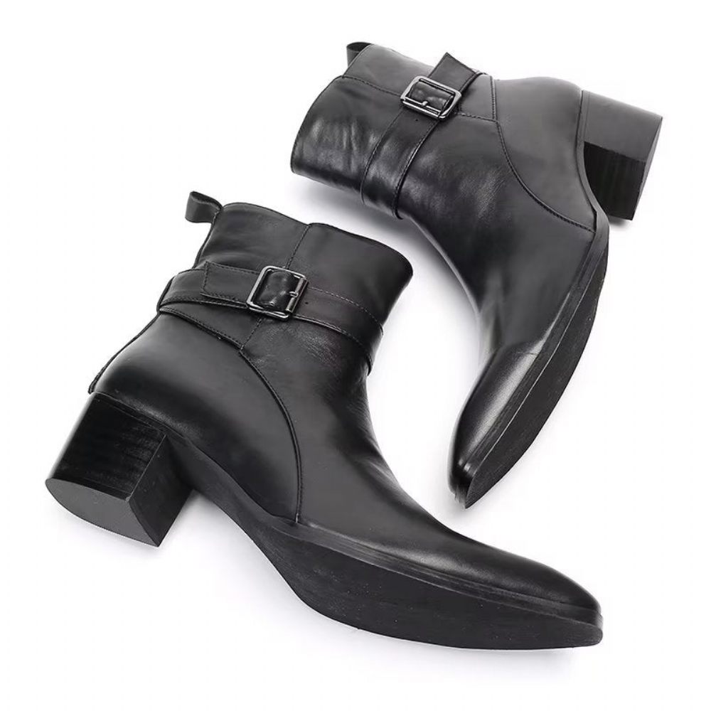 Bottes Pour Hommes Habillées À Fermeture Éclair Cuir Véritable - Noir 1