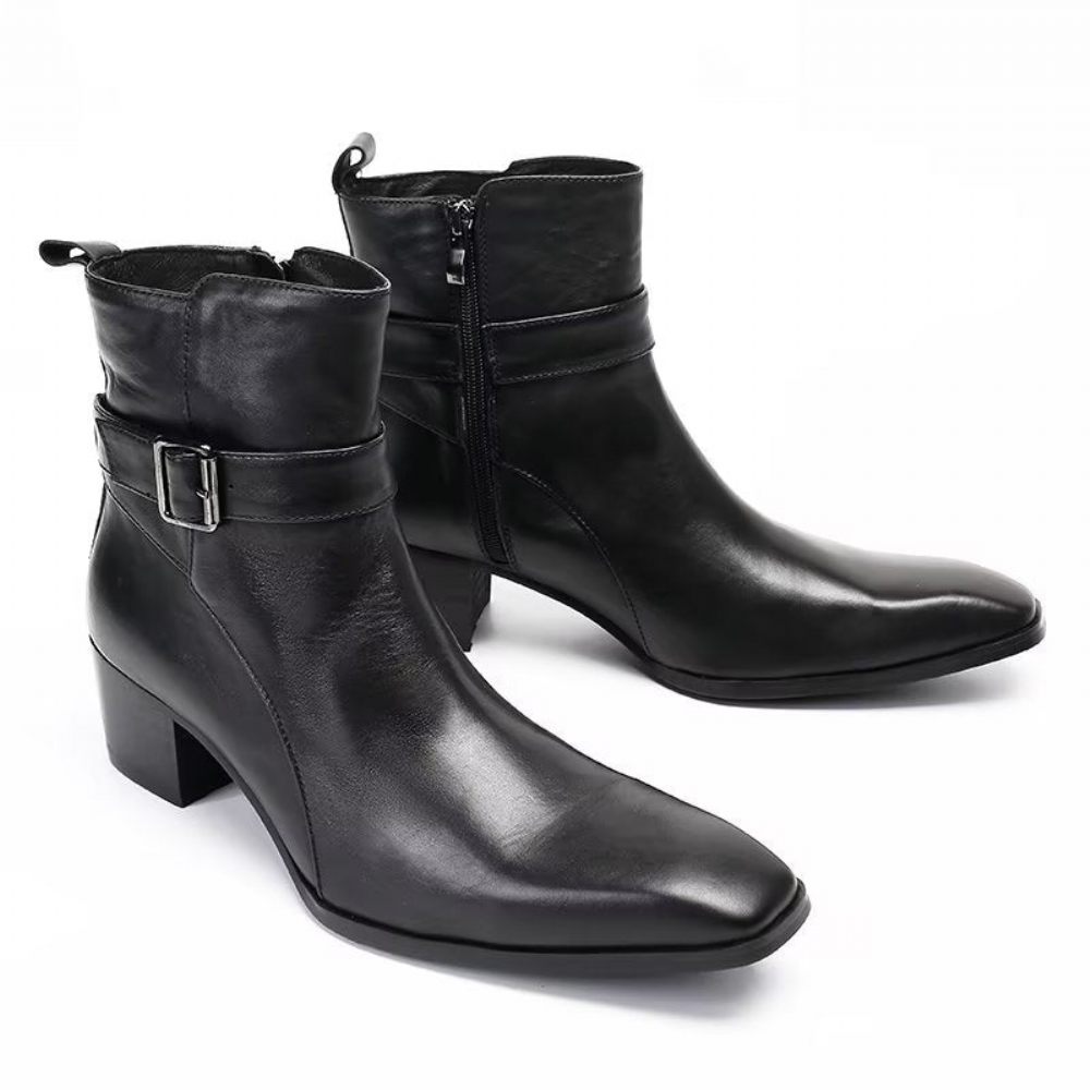 Bottes Pour Hommes Habillées À Fermeture Éclair Cuir Véritable - Noir 1