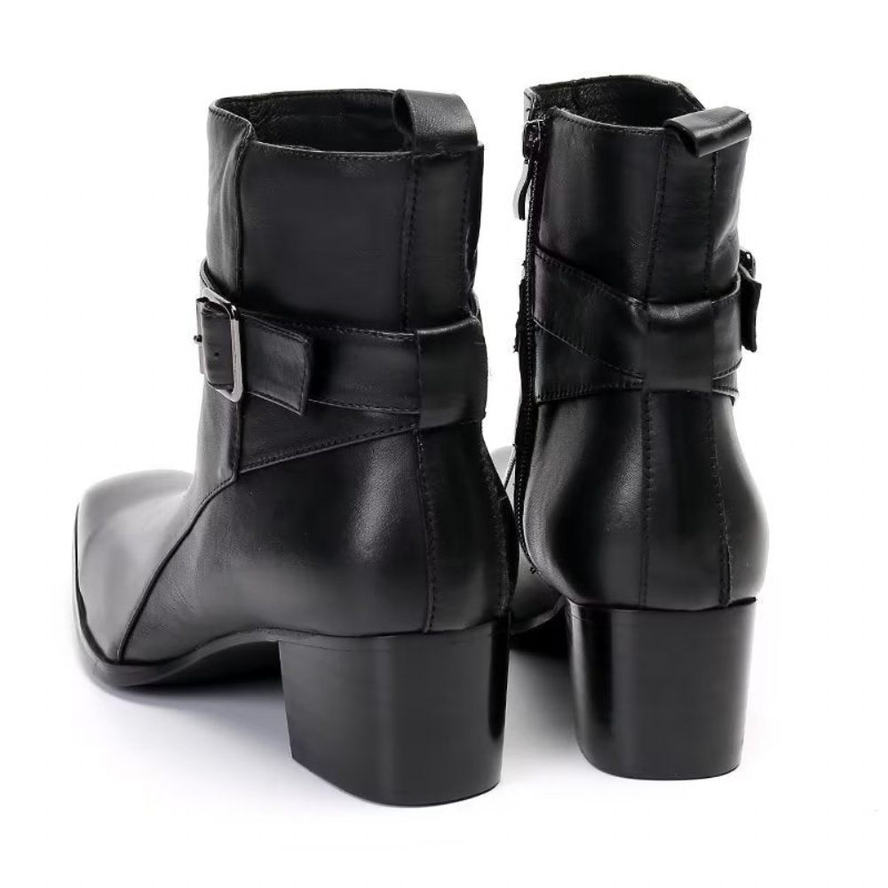 Bottes Pour Hommes Habillées À Fermeture Éclair Cuir Véritable - Noir 1