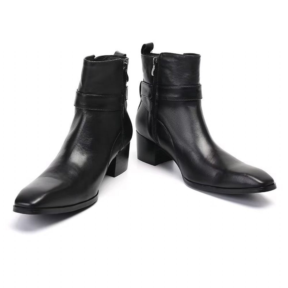 Bottes Pour Hommes Habillées À Fermeture Éclair Cuir Véritable - Noir 1