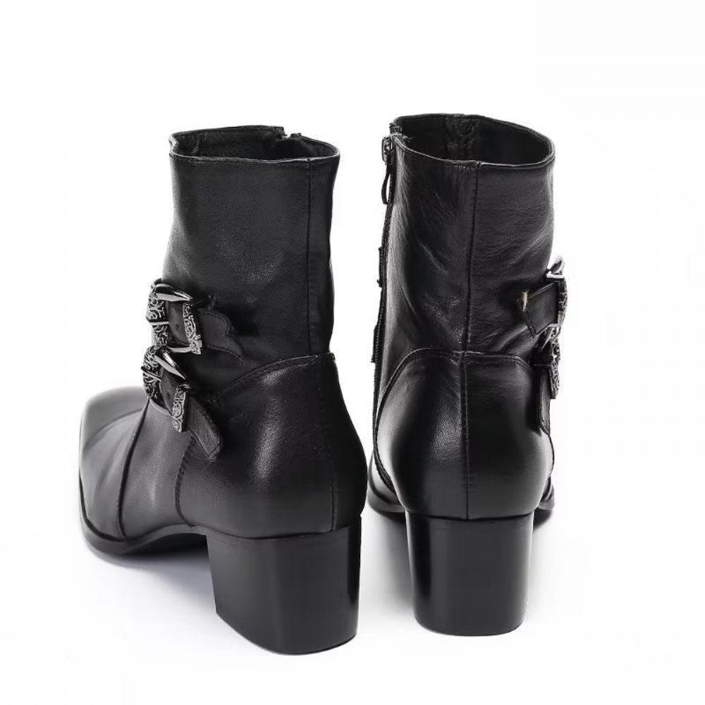 Bottes Pour Hommes Habillées À Fermeture Éclair Cuir Véritable - Noir 1