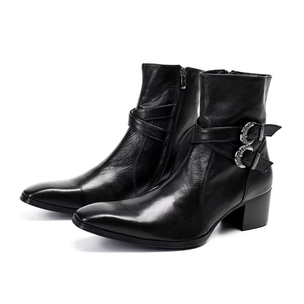 Bottes Pour Hommes Habillées À Fermeture Éclair Cuir Véritable - Noir 1