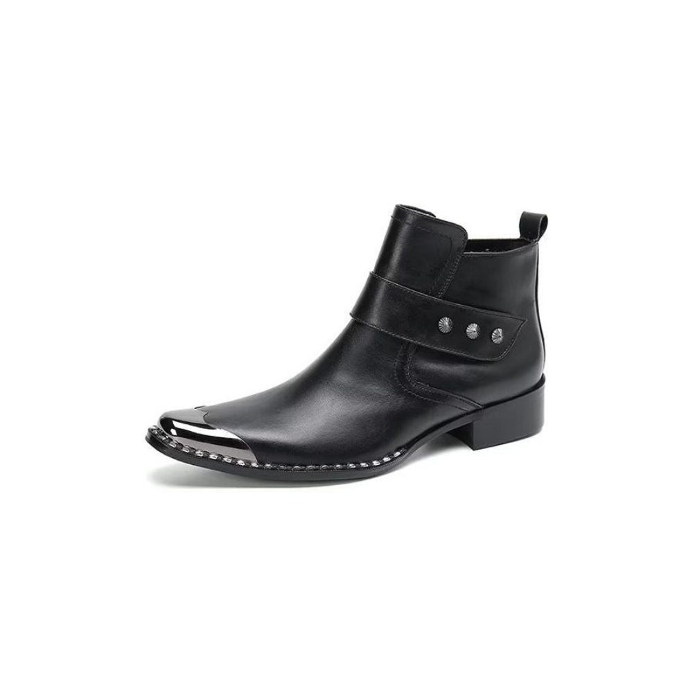 Bottes Pour Hommes Habillées À Fermeture Éclair Cuir Véritable - Noir