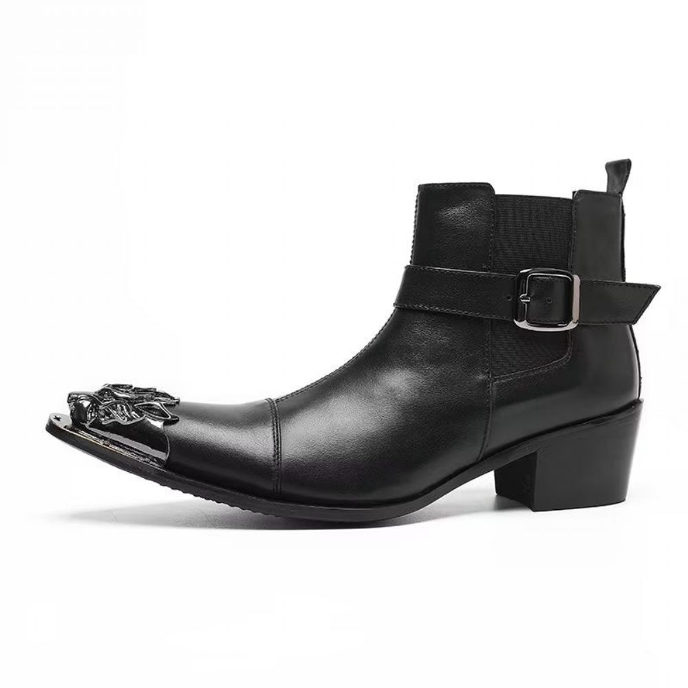 Bottes Pour Hommes Habillées À Fermeture Éclair Cuir Véritable - Noir