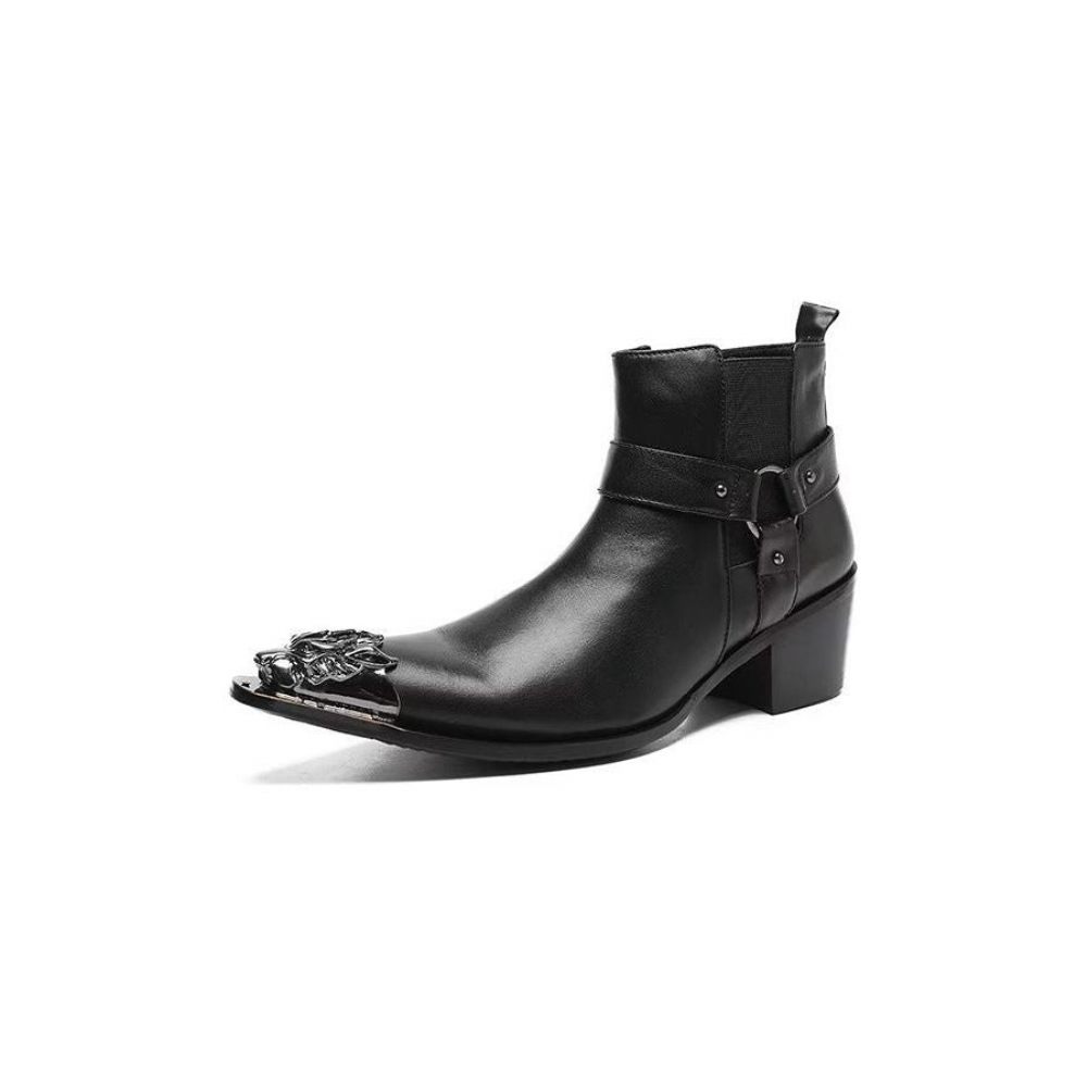 Bottes Pour Hommes Habillées À Fermeture Éclair Cuir Véritable - Noir