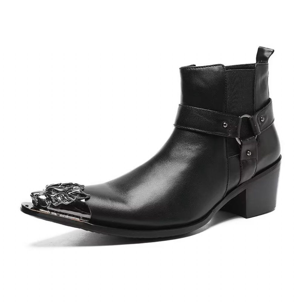 Bottes Pour Hommes Habillées À Fermeture Éclair Cuir Véritable - Noir