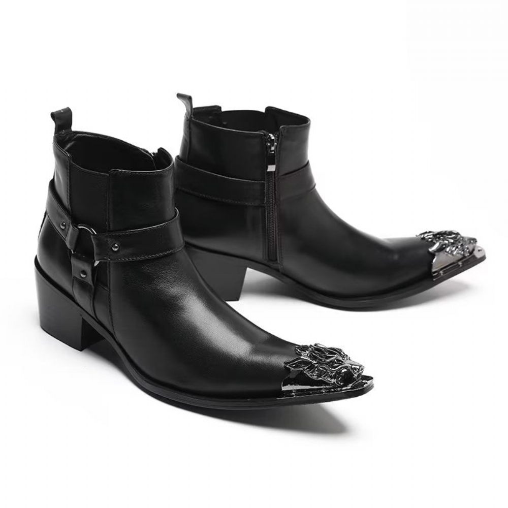 Bottes Pour Hommes Habillées À Fermeture Éclair Cuir Véritable - Noir