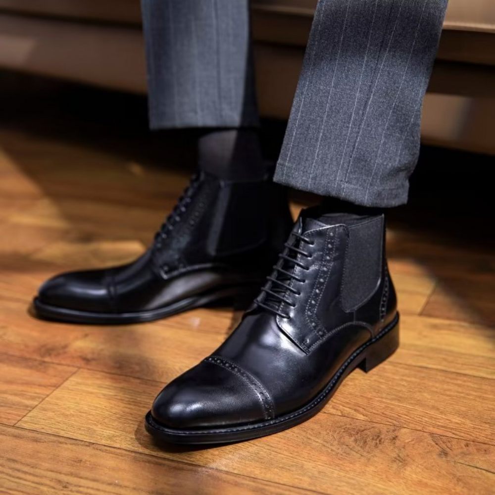 Bottes Pour Hommes Habillées À Fermeture Éclair Doublées Fourrure Luxe - Noir