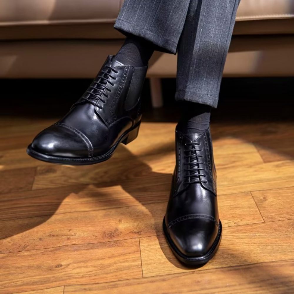 Bottes Pour Hommes Habillées À Fermeture Éclair Doublées Fourrure Luxe - Noir