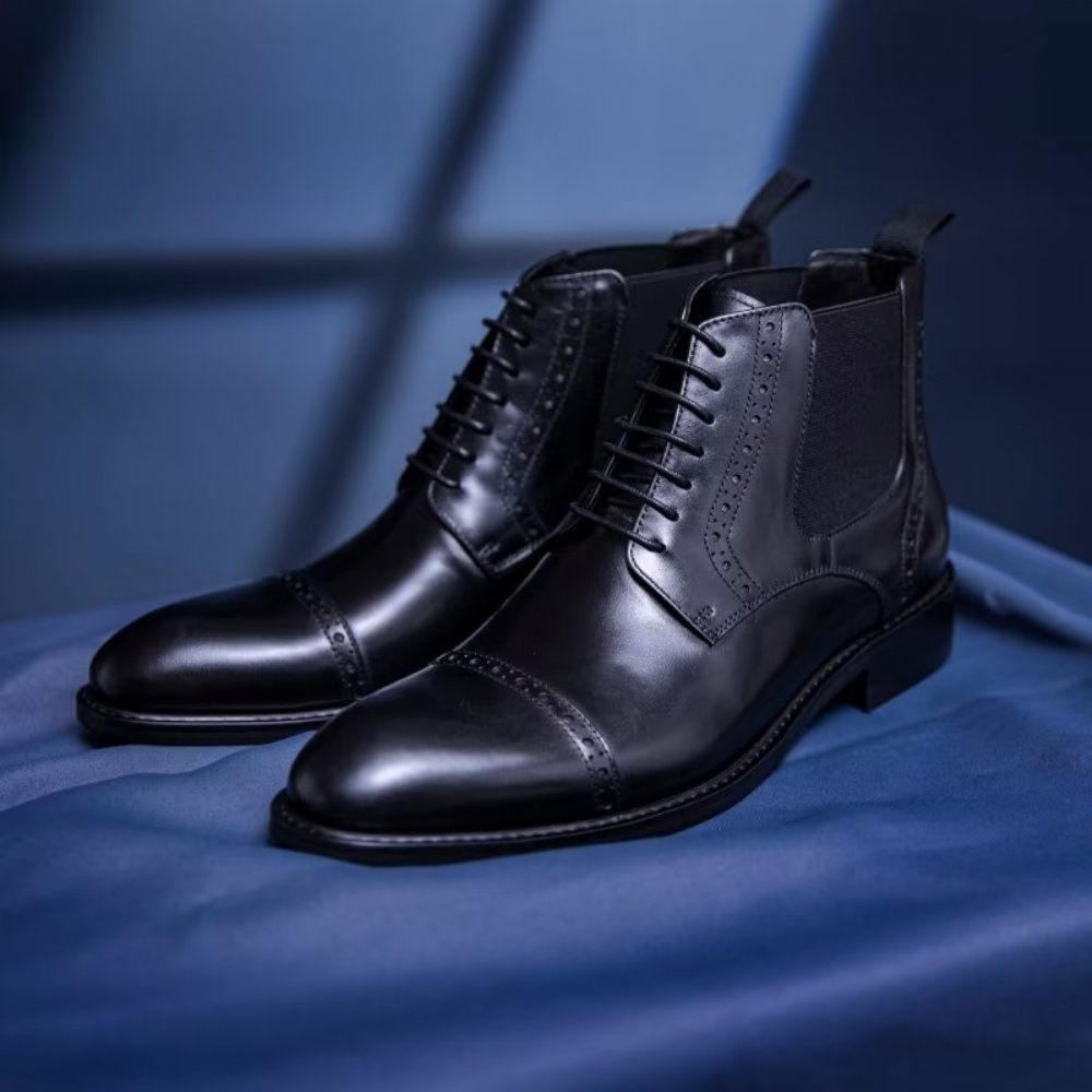 Bottes Pour Hommes Habillées À Fermeture Éclair Doublées Fourrure Luxe - Noir