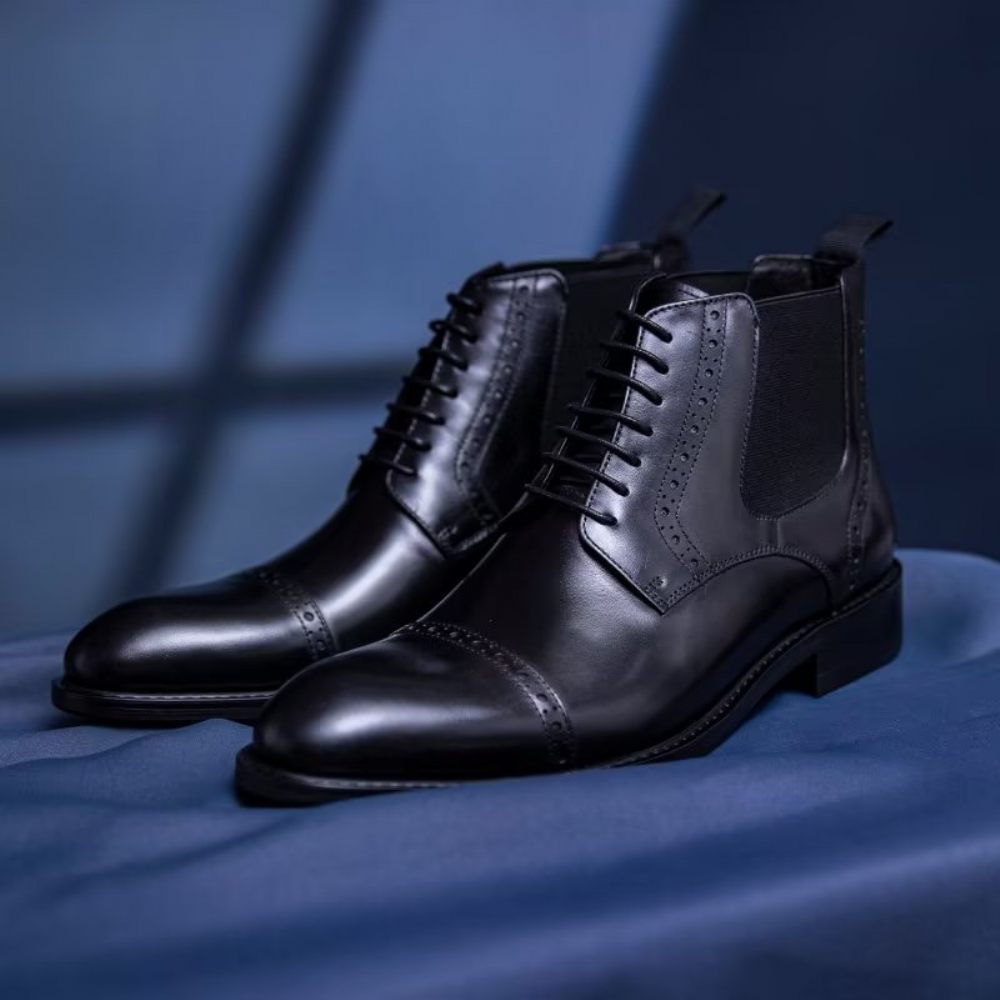 Bottes Pour Hommes Habillées À Fermeture Éclair Doublées Fourrure Luxe - Noir