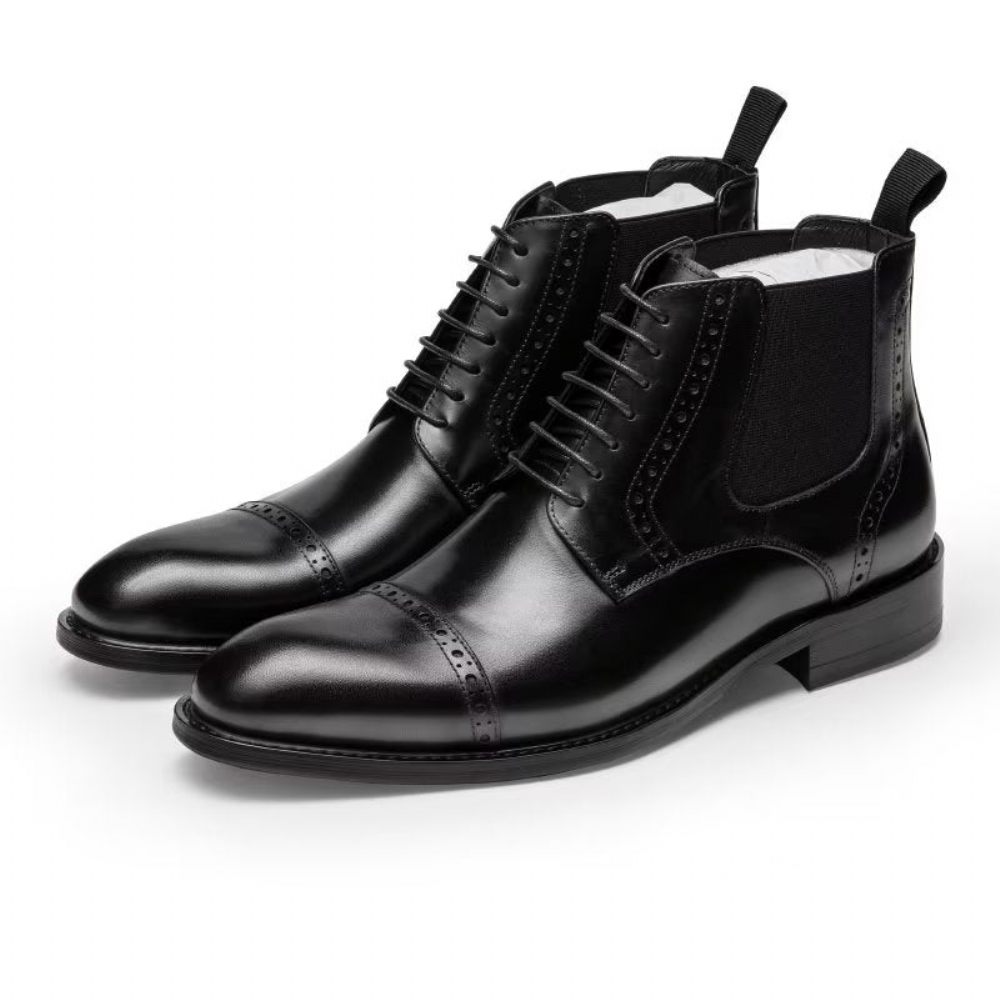 Bottes Pour Hommes Habillées À Fermeture Éclair Doublées Fourrure Luxe - Noir