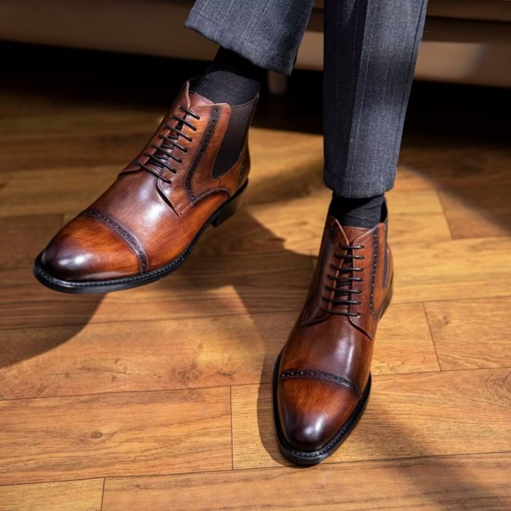 Bottes Pour Hommes Habillées À Fermeture Éclair Doublées Fourrure Luxe - Café