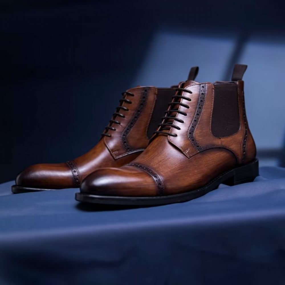 Bottes Pour Hommes Habillées À Fermeture Éclair Doublées Fourrure Luxe - Café