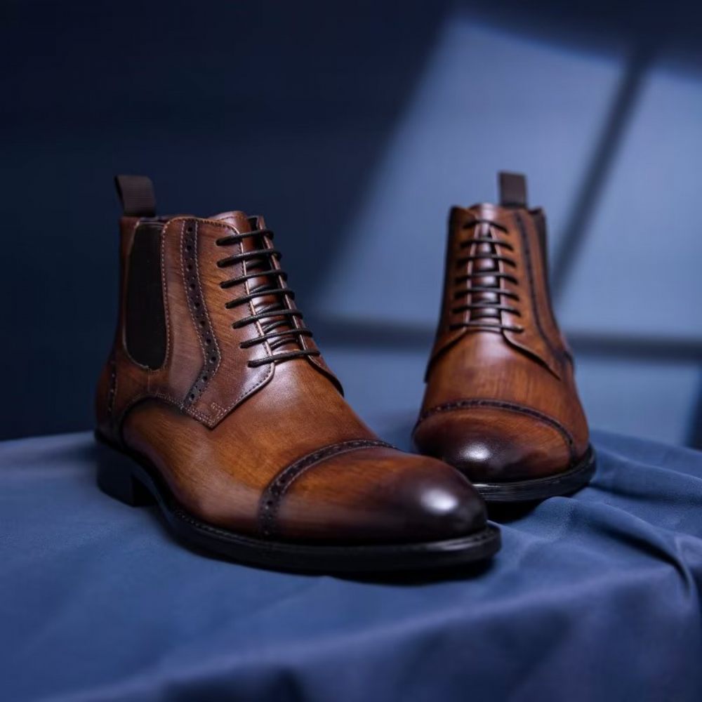 Bottes Pour Hommes Habillées À Fermeture Éclair Doublées Fourrure Luxe - Café