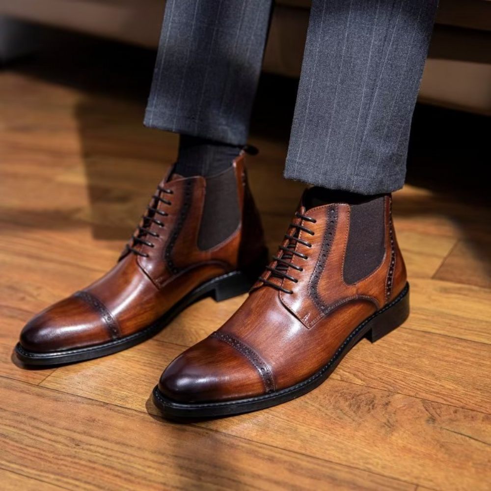 Bottes Pour Hommes Habillées À Fermeture Éclair Doublées Fourrure Luxe - Café