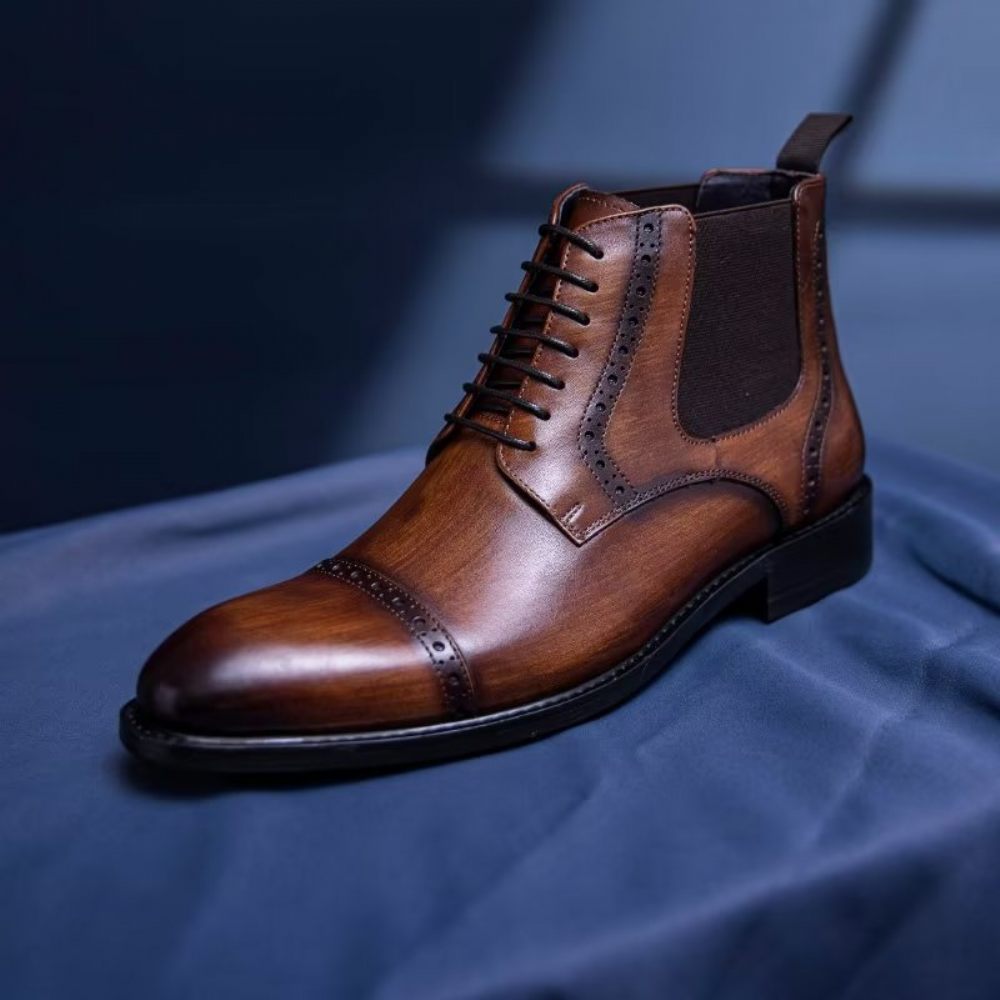 Bottes Pour Hommes Habillées À Fermeture Éclair Doublées Fourrure Luxe - Café