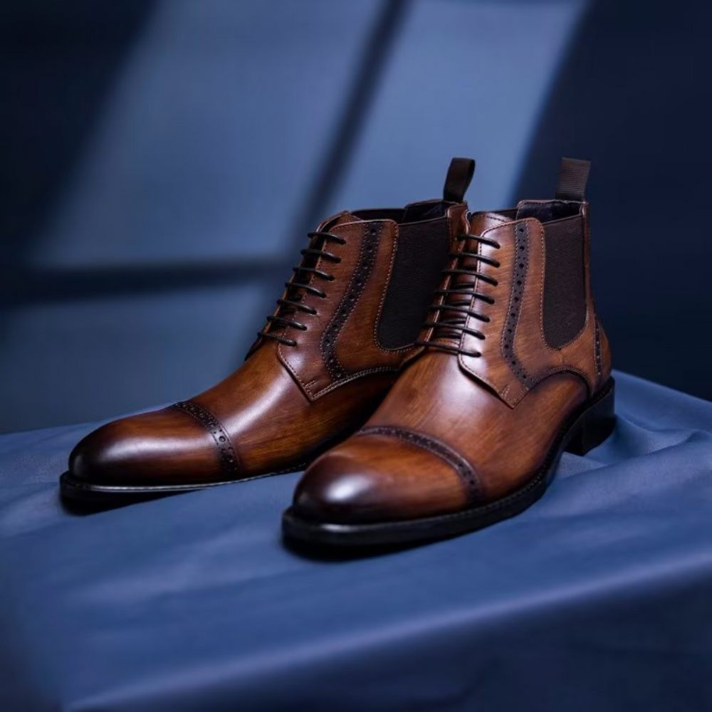 Bottes Pour Hommes Habillées À Fermeture Éclair Doublées Fourrure Luxe - Café