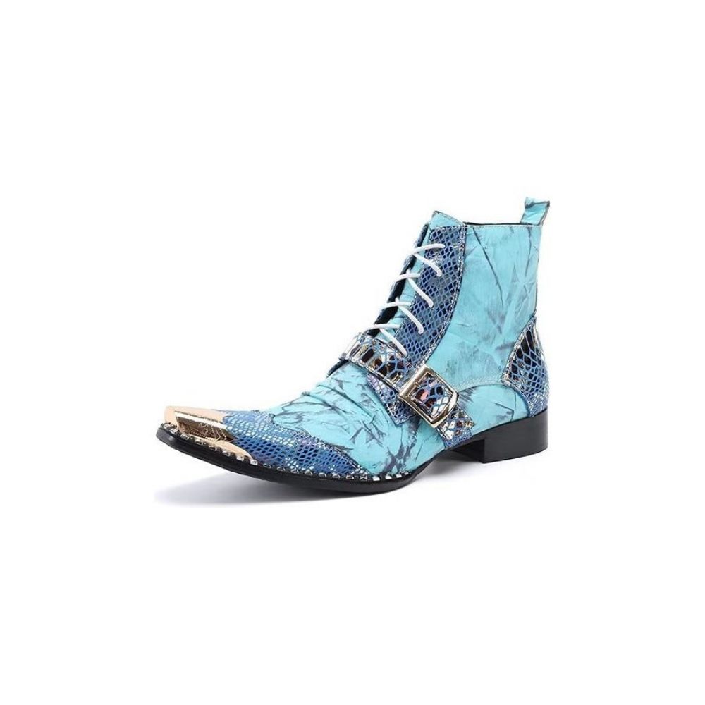 Bottes Pour Hommes Habillées Hautes À Texture Exotique - Bleu