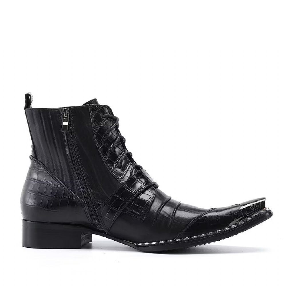 Bottes Pour Hommes Habillées Hautes À Texture Exotique - Noir