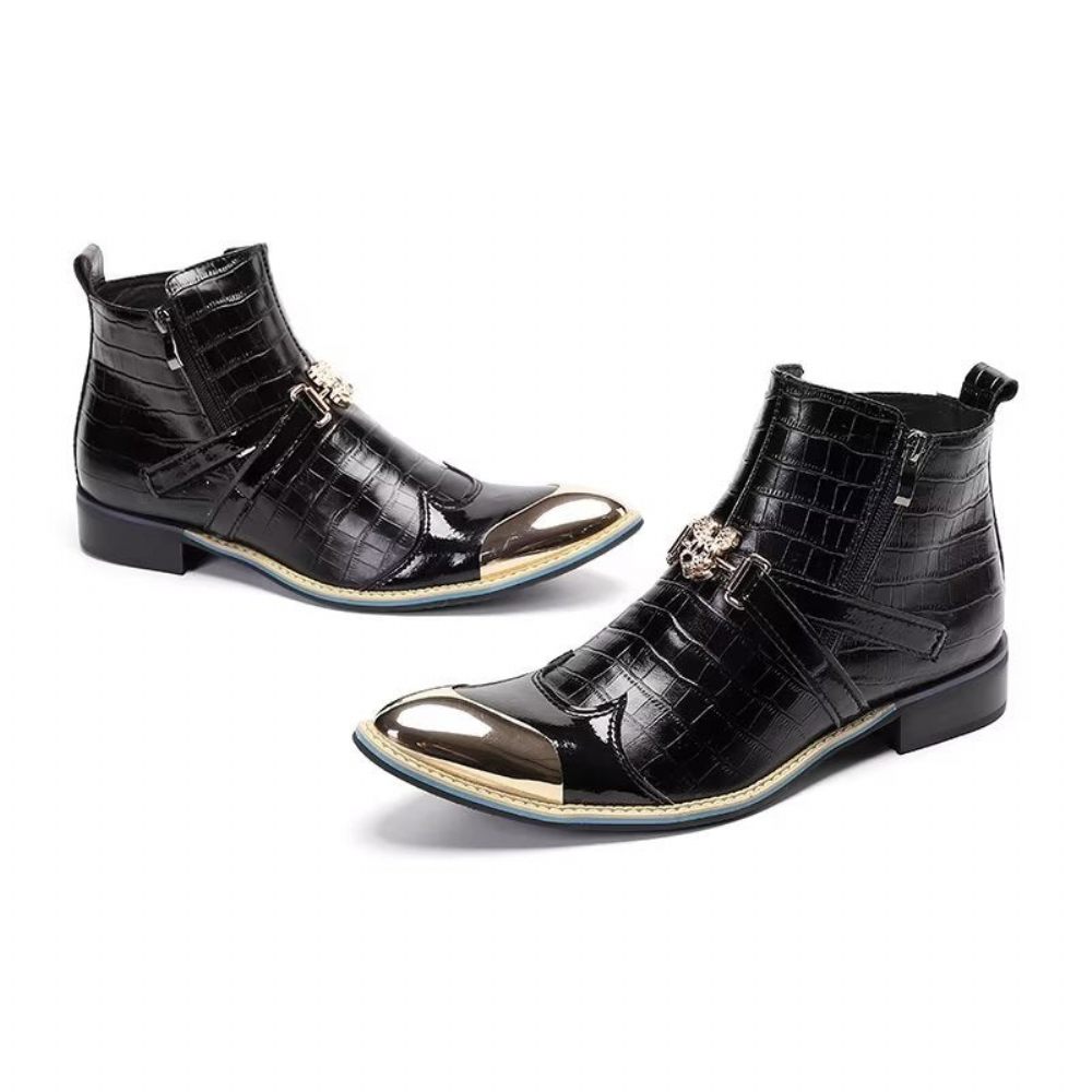 Bottes Pour Hommes Habillées Luxe Cuir Crocodile - Noir