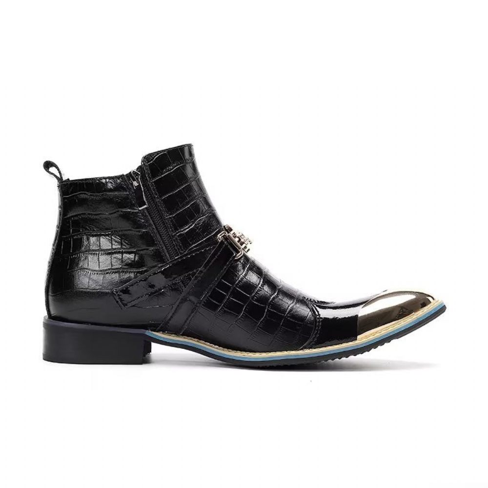 Bottes Pour Hommes Habillées Luxe Cuir Crocodile - Noir