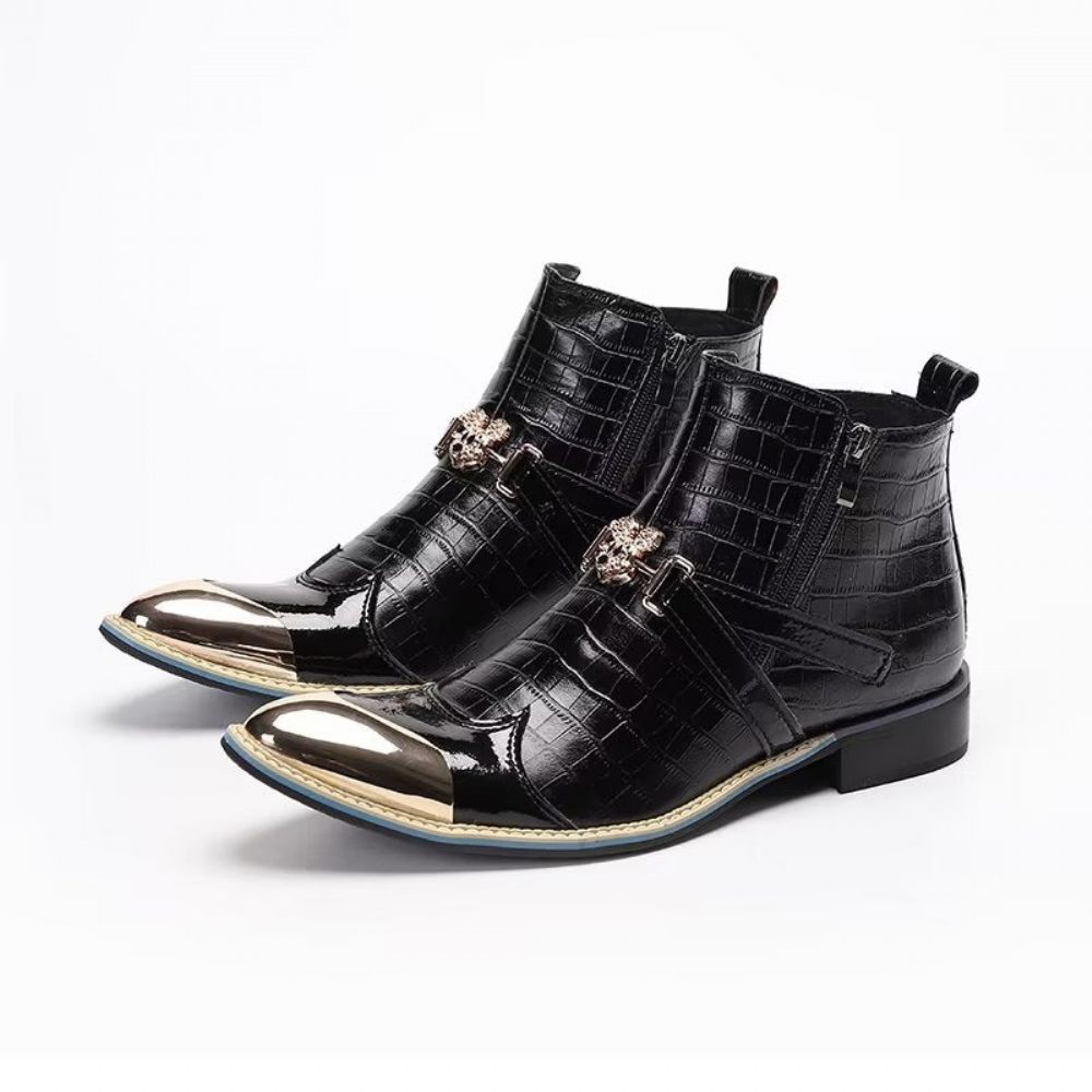 Bottes Pour Hommes Habillées Luxe Cuir Crocodile - Noir