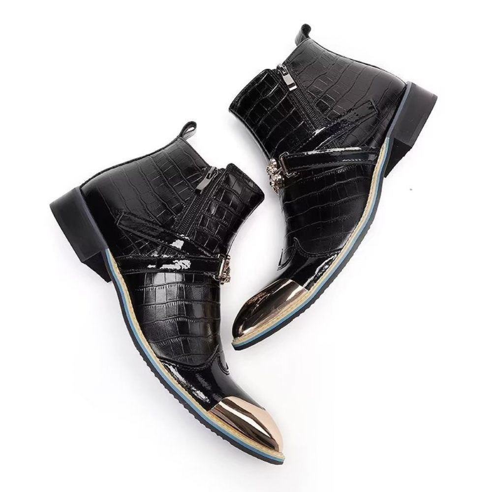 Bottes Pour Hommes Habillées Luxe Cuir Crocodile - Noir