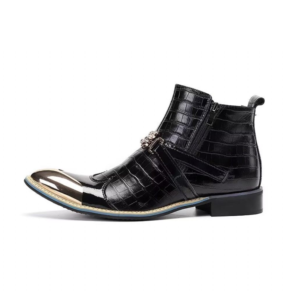 Bottes Pour Hommes Habillées Luxe Cuir Crocodile - Noir