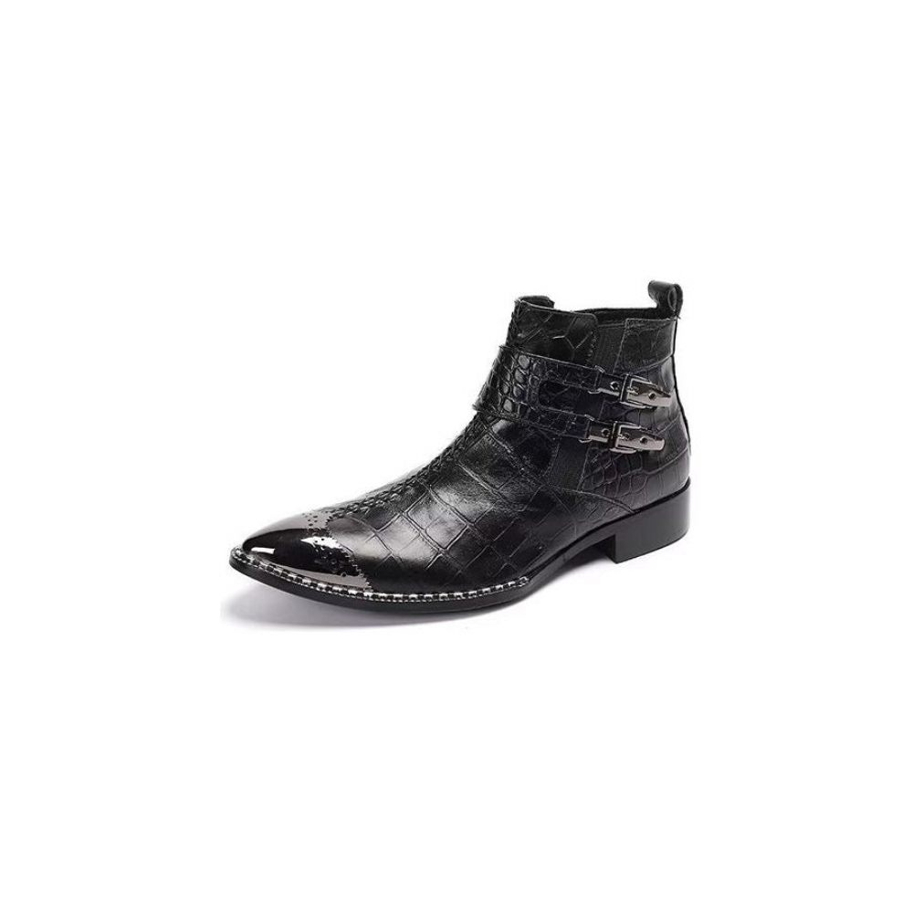 Bottes Pour Hommes Habillées Luxe Cuir Crocodile - Noir