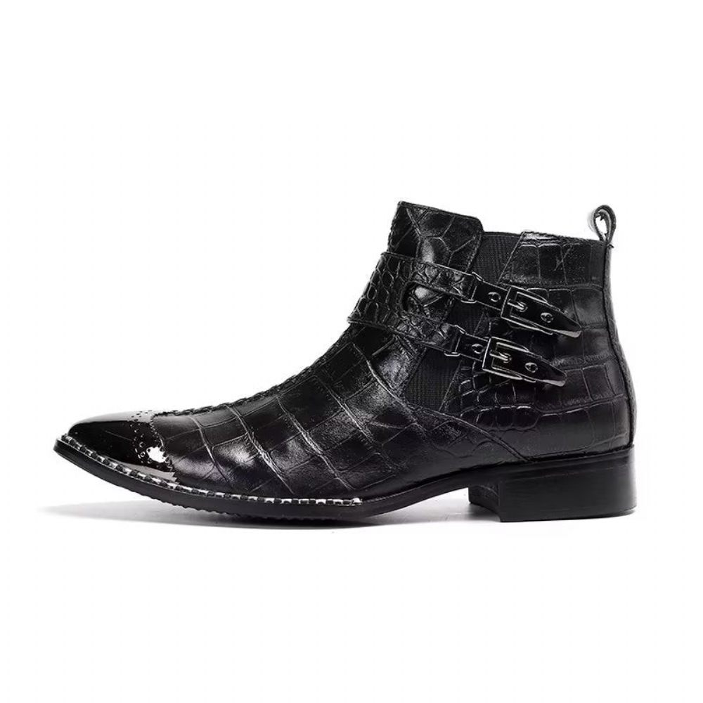 Bottes Pour Hommes Habillées Luxe Cuir Crocodile - Noir