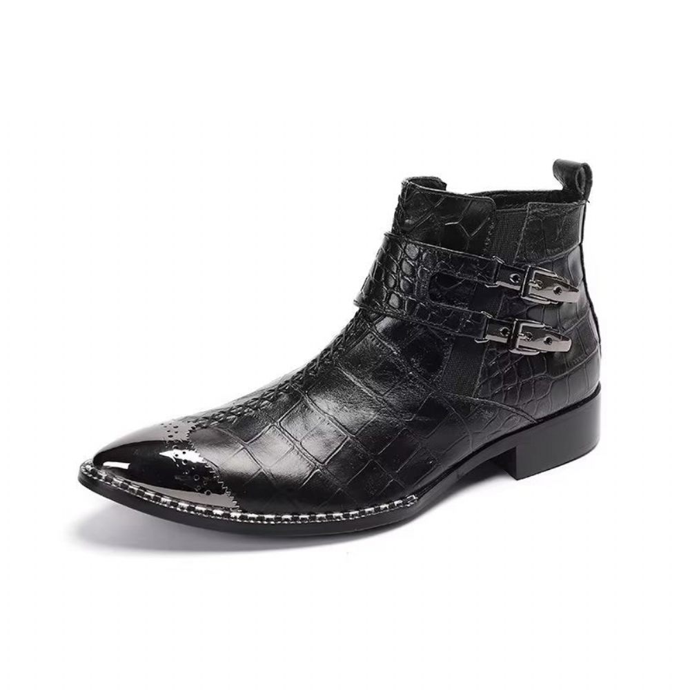 Bottes Pour Hommes Habillées Luxe Cuir Crocodile - Noir