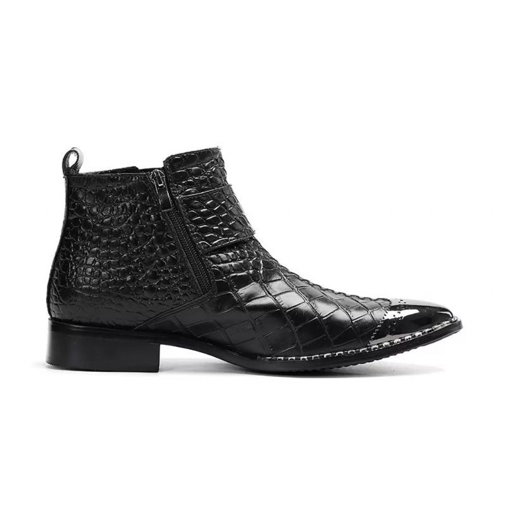 Bottes Pour Hommes Habillées Luxe Cuir Crocodile - Noir