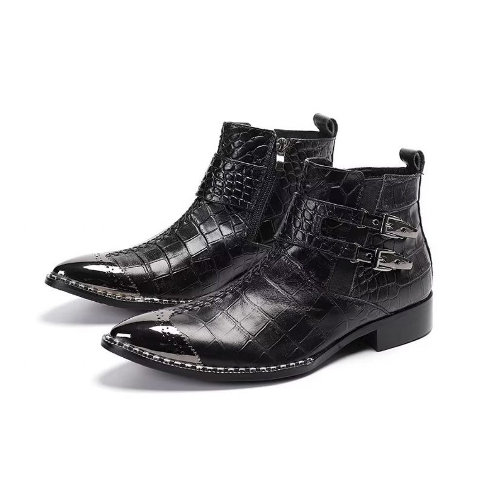 Bottes Pour Hommes Habillées Luxe Cuir Crocodile - Noir