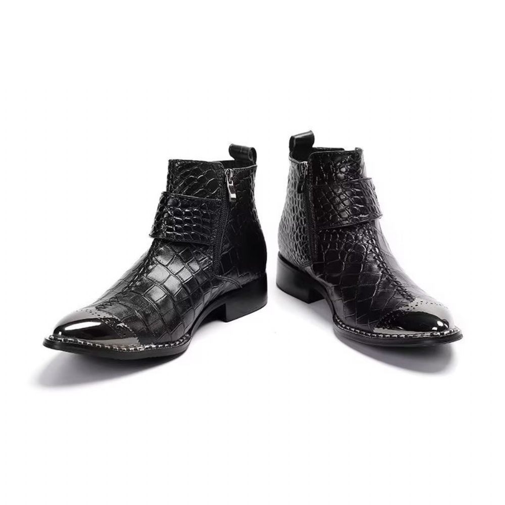 Bottes Pour Hommes Habillées Luxe Cuir Crocodile - Noir